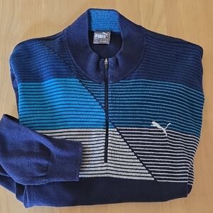 Puma Men's Navy and Teal Cotton Sweater